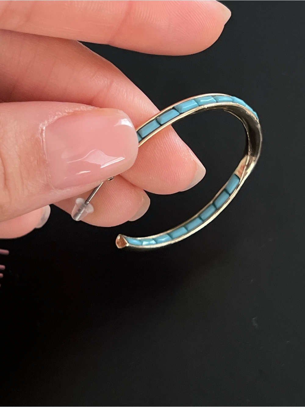 Single earring-Rivka Friedman Turquoise Elongated Hoop Earrings